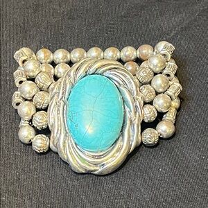 Turquoise and Silver Beaded Bracelet